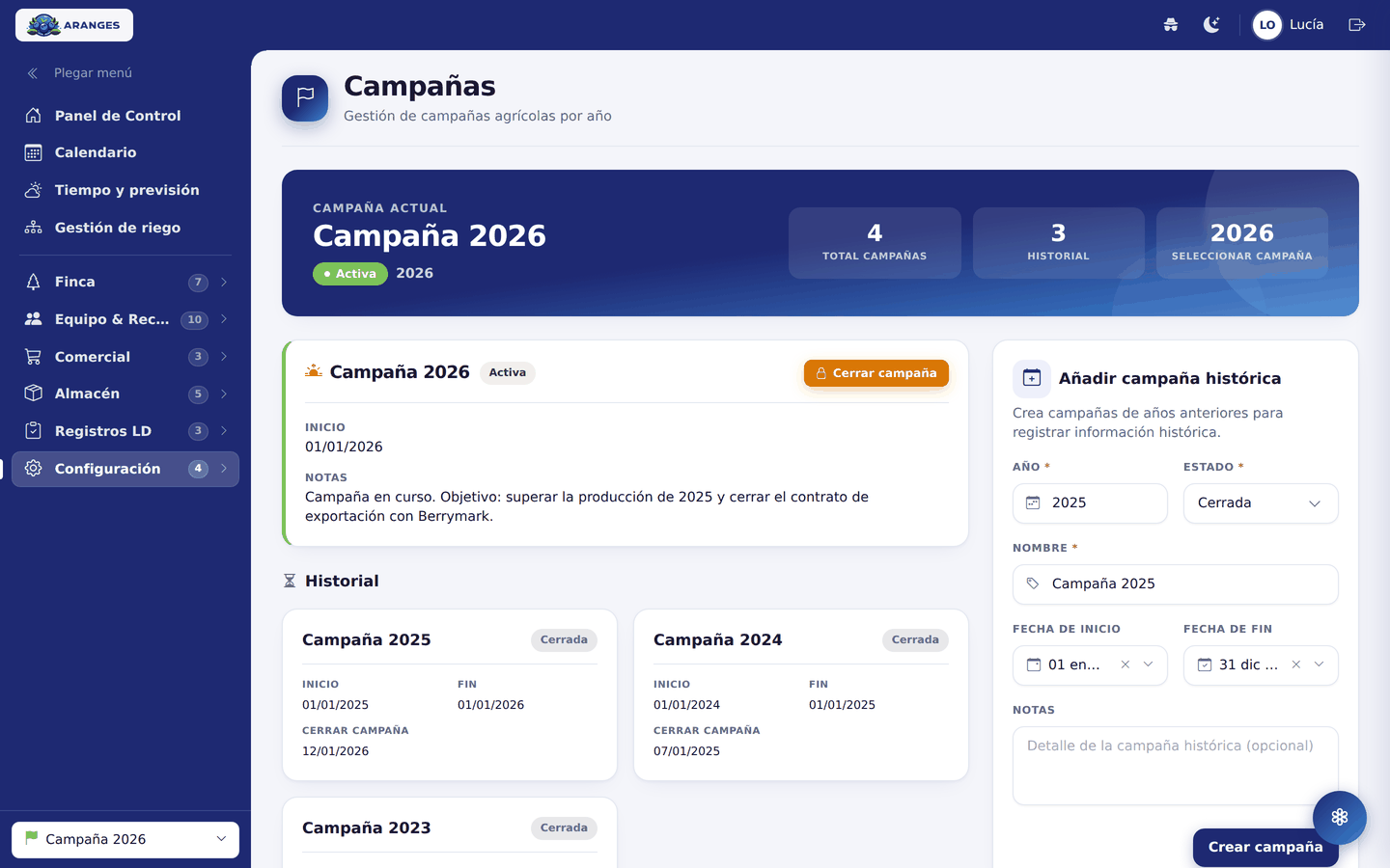 Listado de campañas
